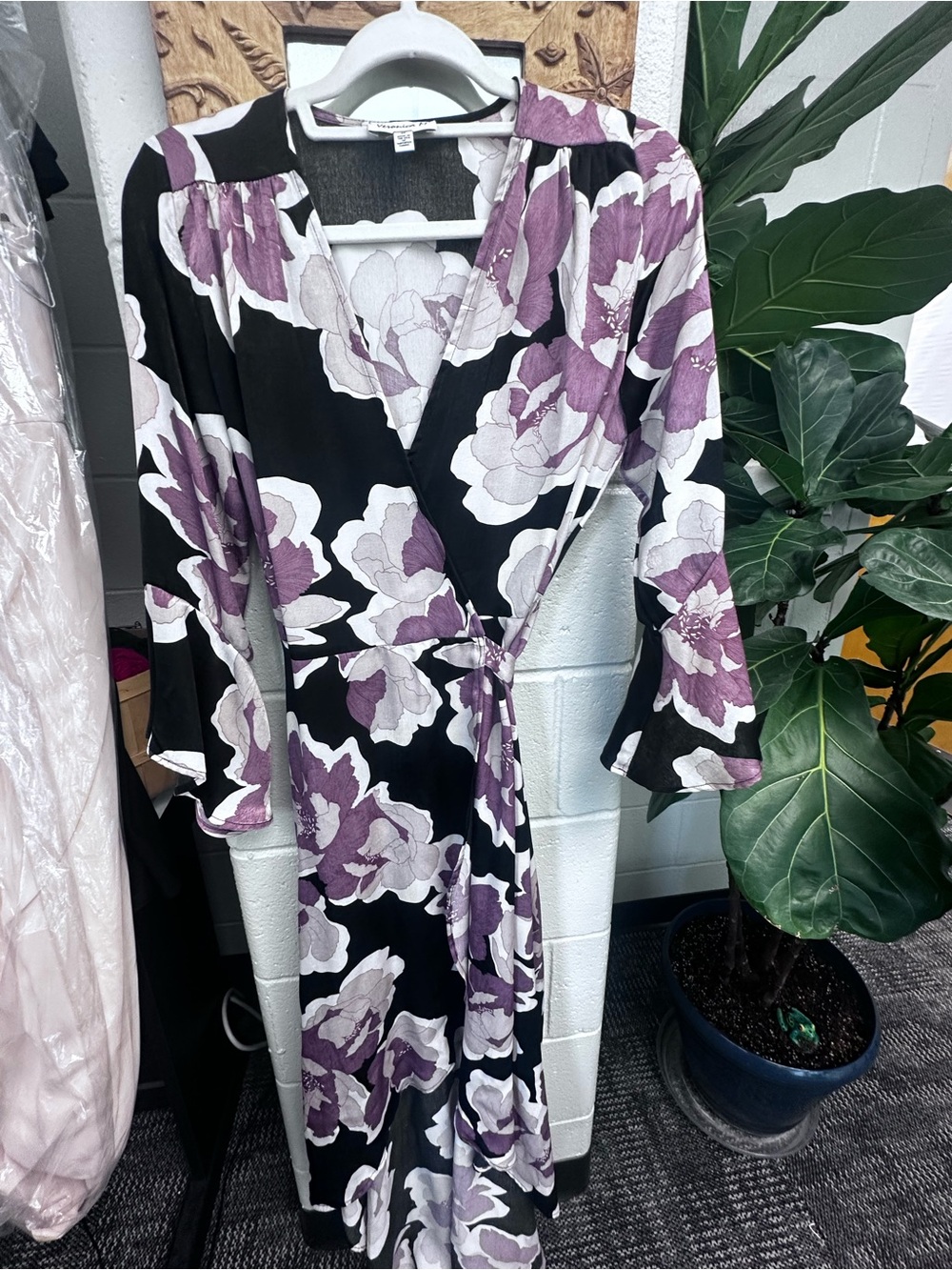 Veronica M Black & Purple Floral High-Low Wrap Dress